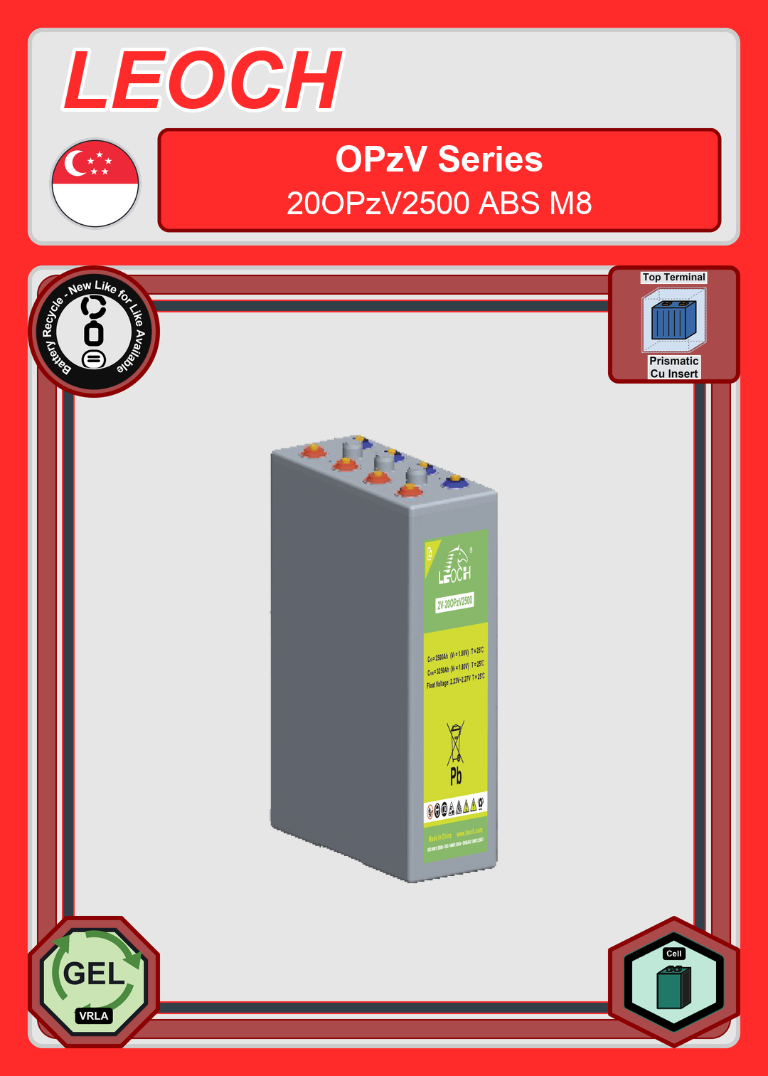 Battery Recycle Leoch Battery OPzV Series 20OPzV2500 ABS M8