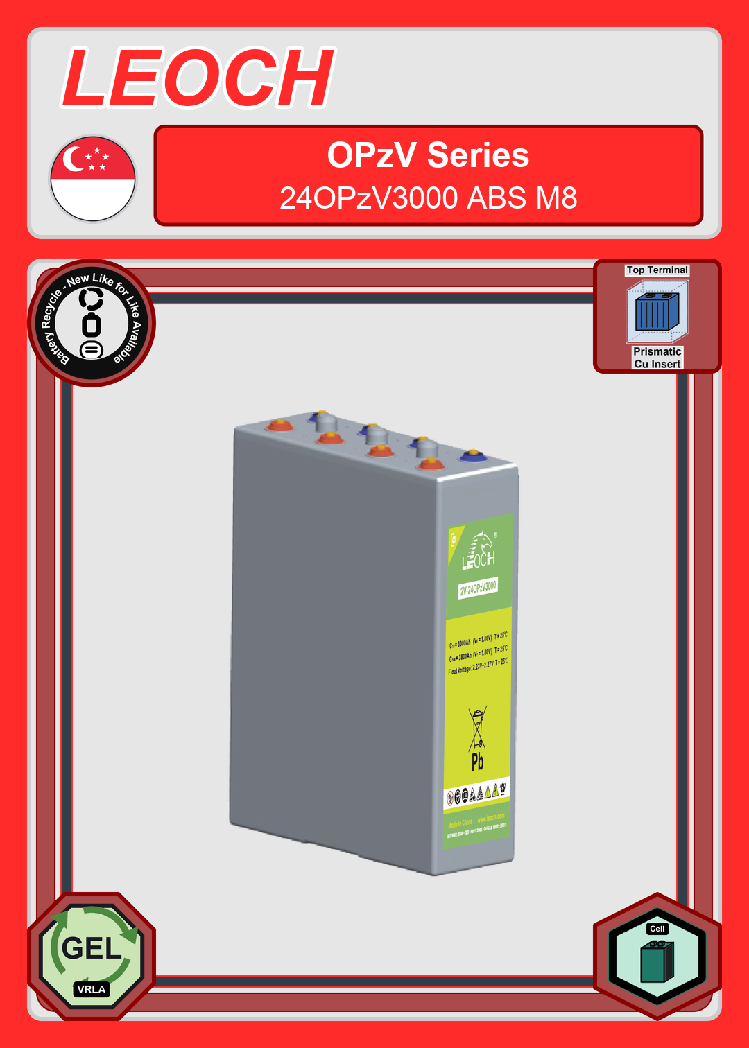 Battery Recycle Leoch Battery OPzV Series 24OPzV3000 ABS M8