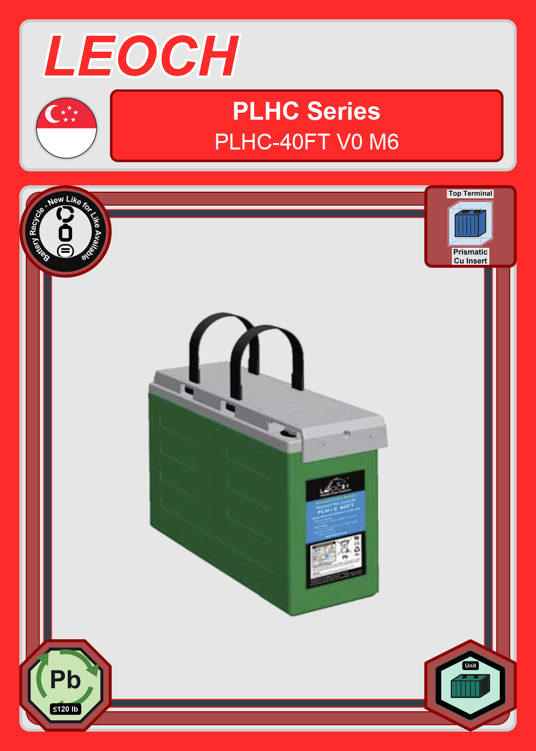 Battery Recycle Leoch Battery PLHC Series PLHC 40FT V0 M6