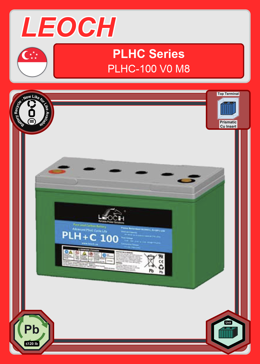 Battery Recycle Leoch Battery PLHC Series PLHC 100 V0 M8