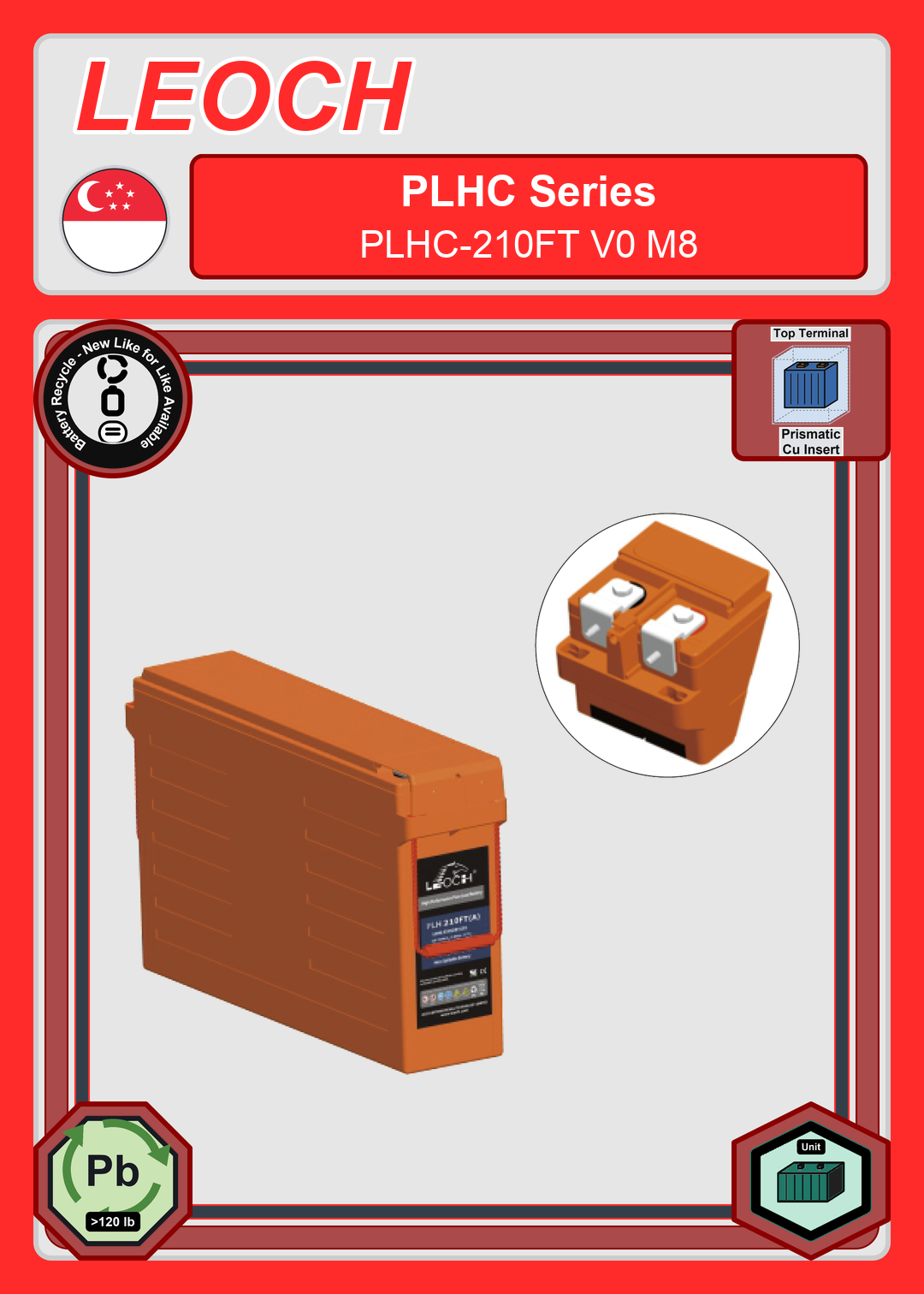 Battery Recycle Leoch Battery PLHC Series PLHC 210FT V0 M8