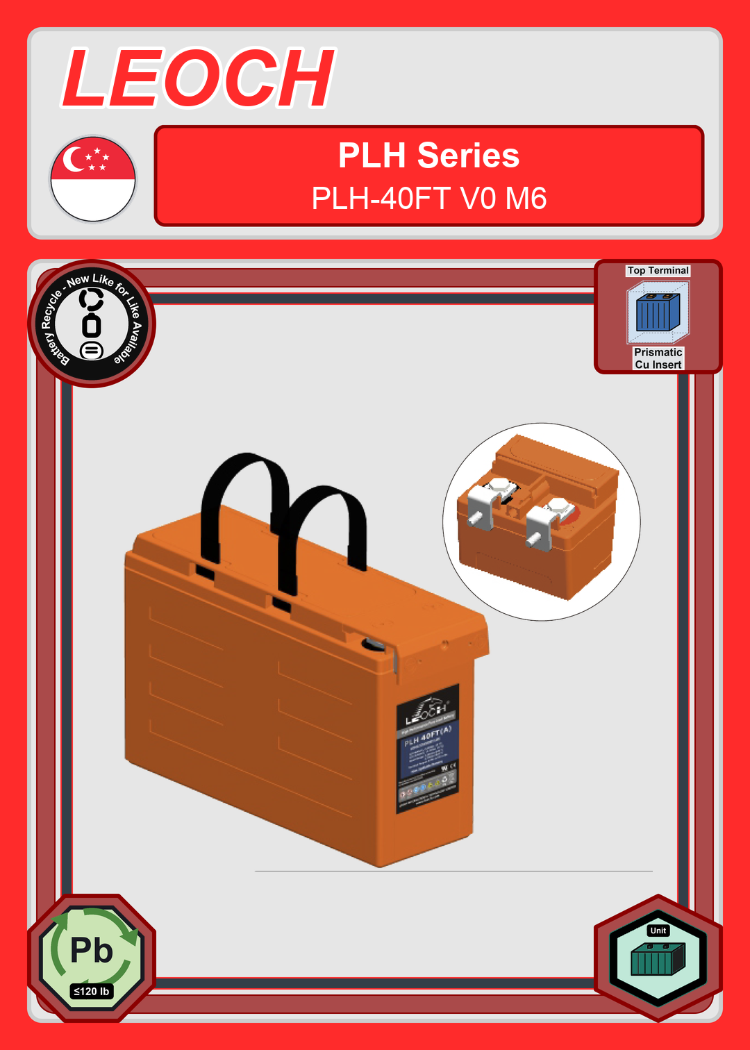 Battery Recycle Leoch Battery PLH Series PLH 40FT V0 M6