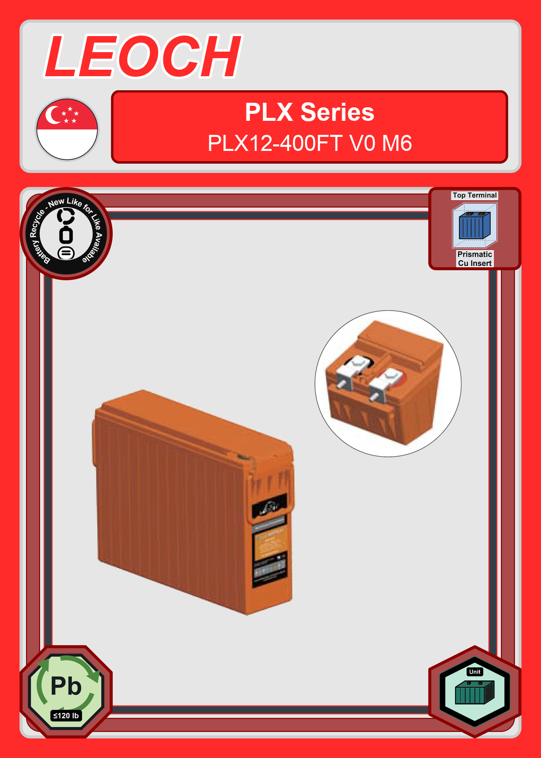 Battery Recycle Leoch Battery PLX Series PLX12 400FT V0 M6