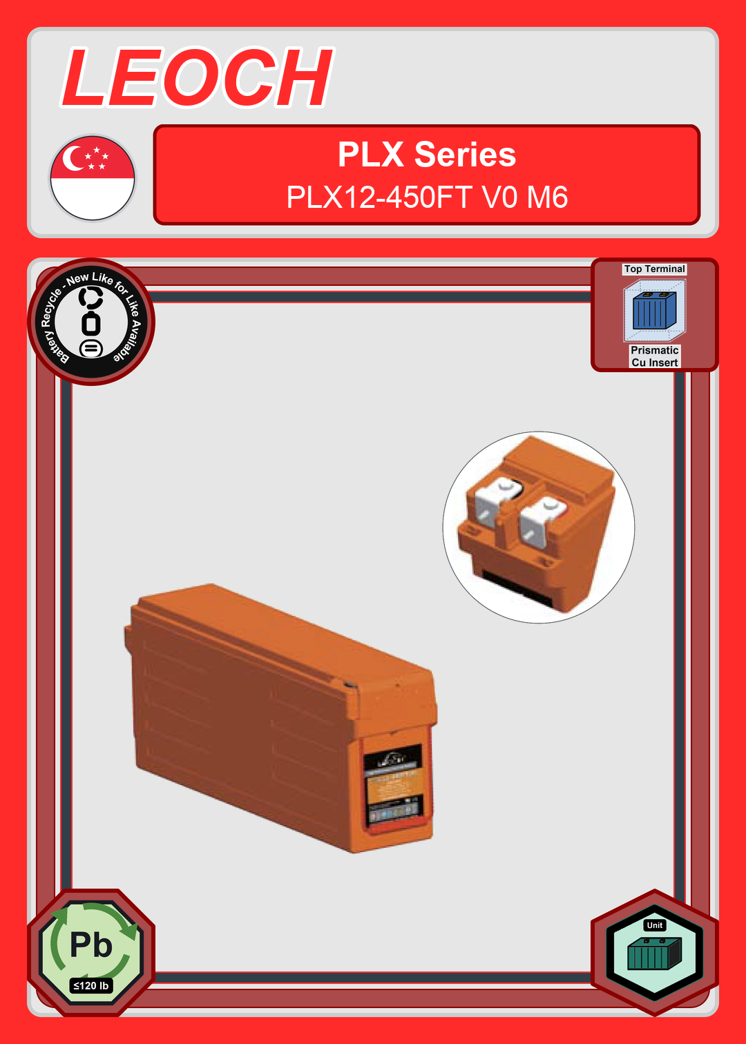 Battery Recycle Leoch Battery PLX Series PLX12 450FT V0 M6