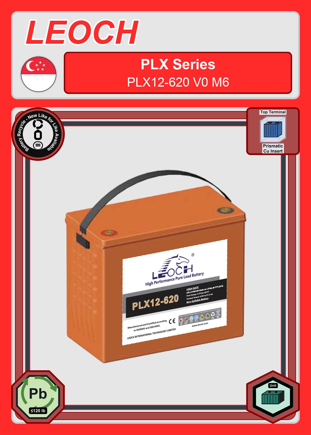 Battery Recycle Leoch Battery PLX Series PLX12 620 V0 M6