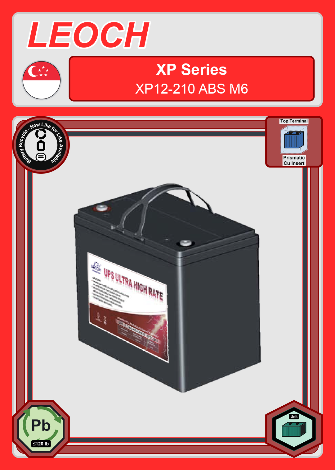 Battery Recycle Leoch Battery XP Series XP12 210 ABS M6