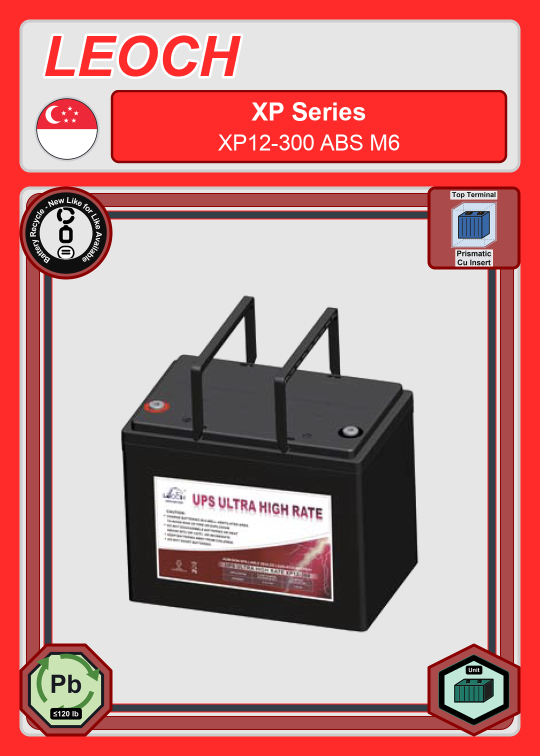 Battery Recycle Leoch Battery XP Series XP12 300 ABS M6