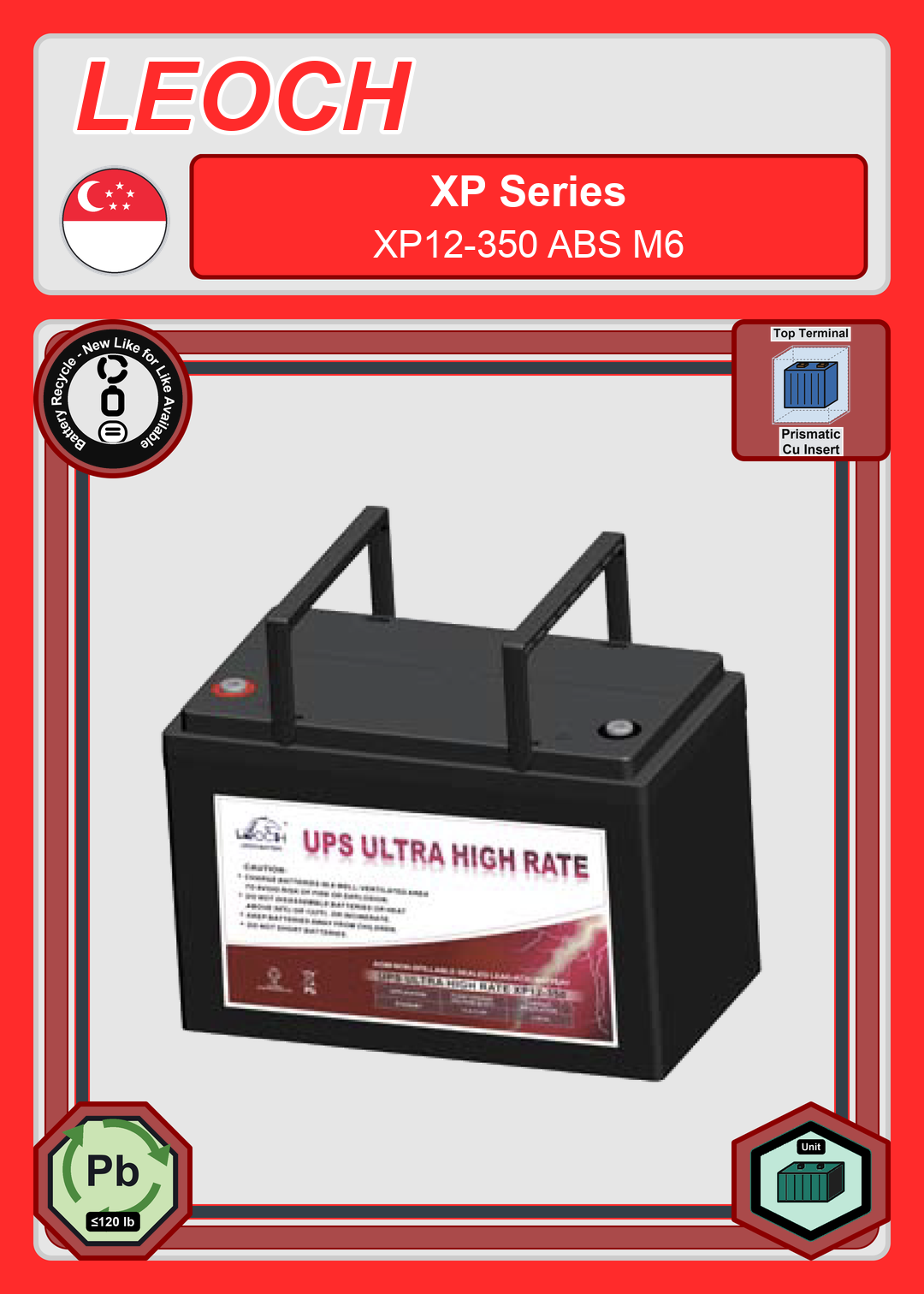 Battery Recycle Leoch Battery XP Series XP12 350 ABS M6