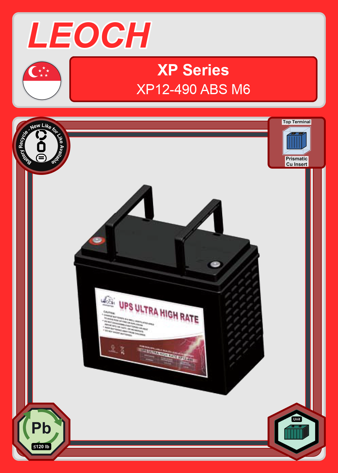Battery Recycle Leoch Battery XP Series XP12 490 ABS M6