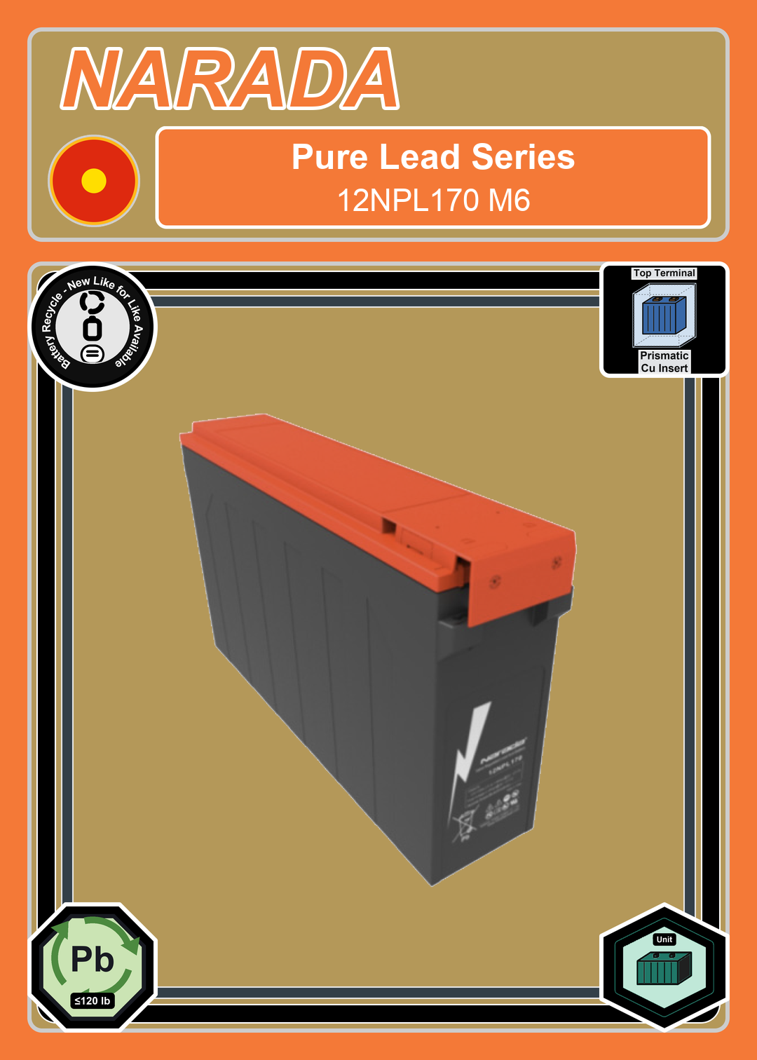 Battery Recycle Narada Pure Lead Series 12NPL170 M6