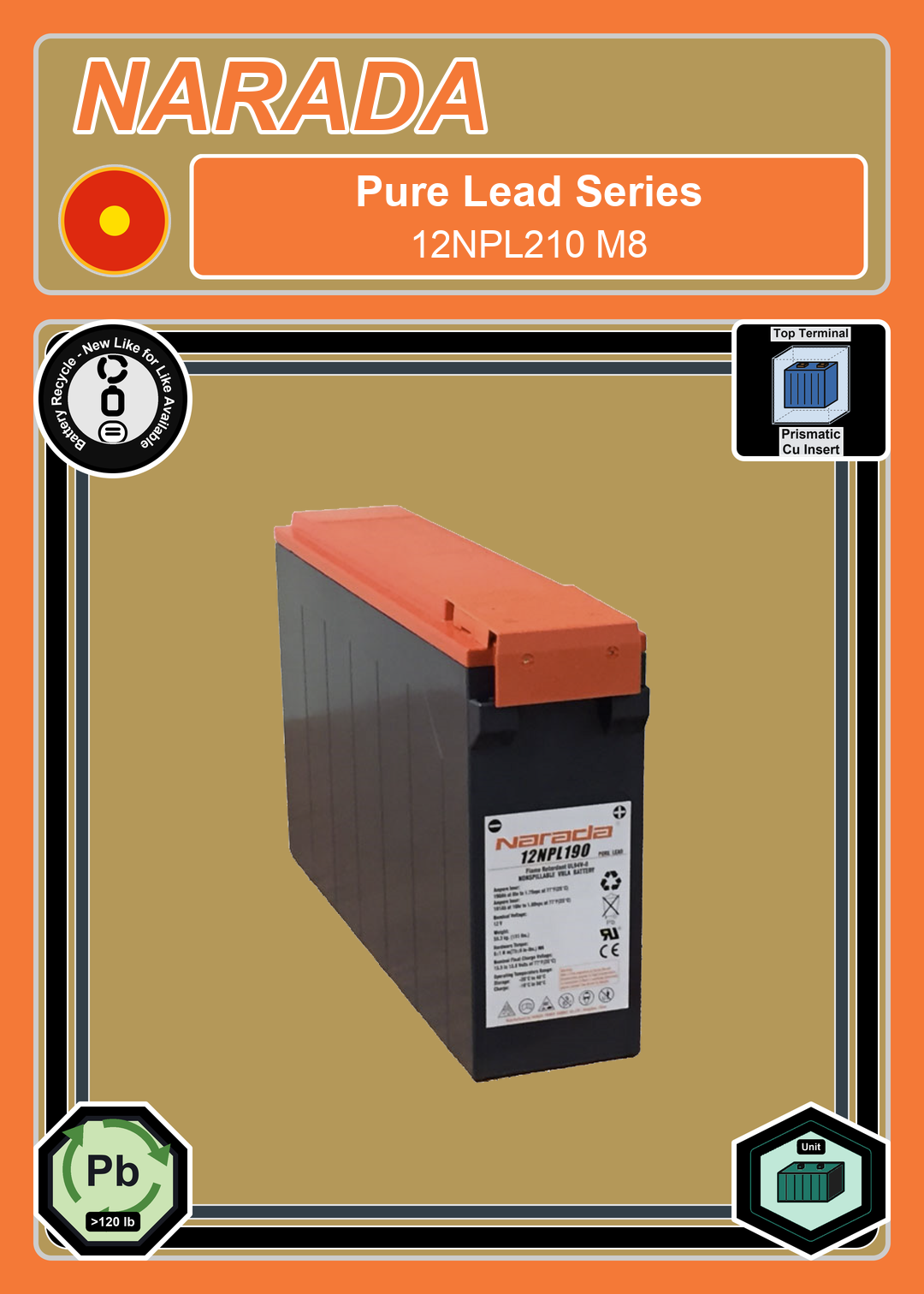 Battery Recycle Narada Pure Lead Series 12NPL210 M8