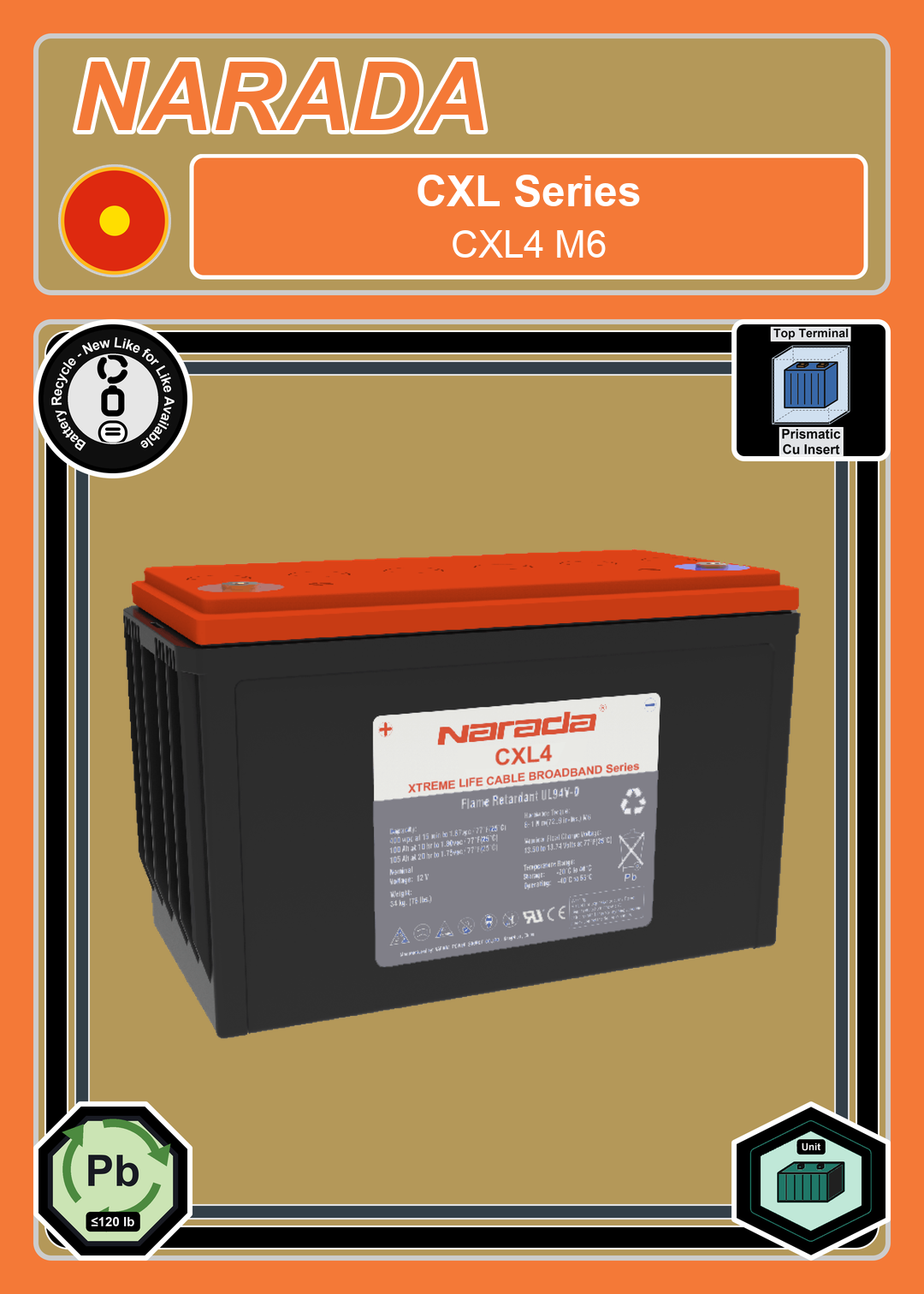 Battery Recycle Narada CXL Series CXL4 M6