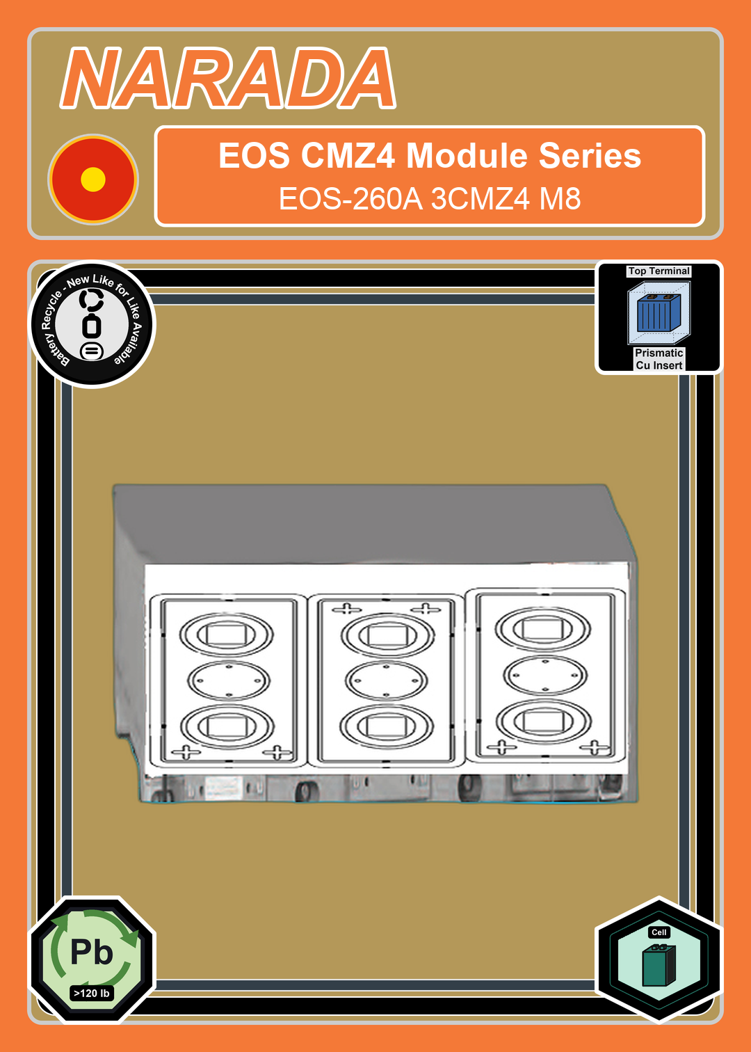 Battery Recycle Narada CMZ4 Module Series EOS 260A 3CMZ4 M8