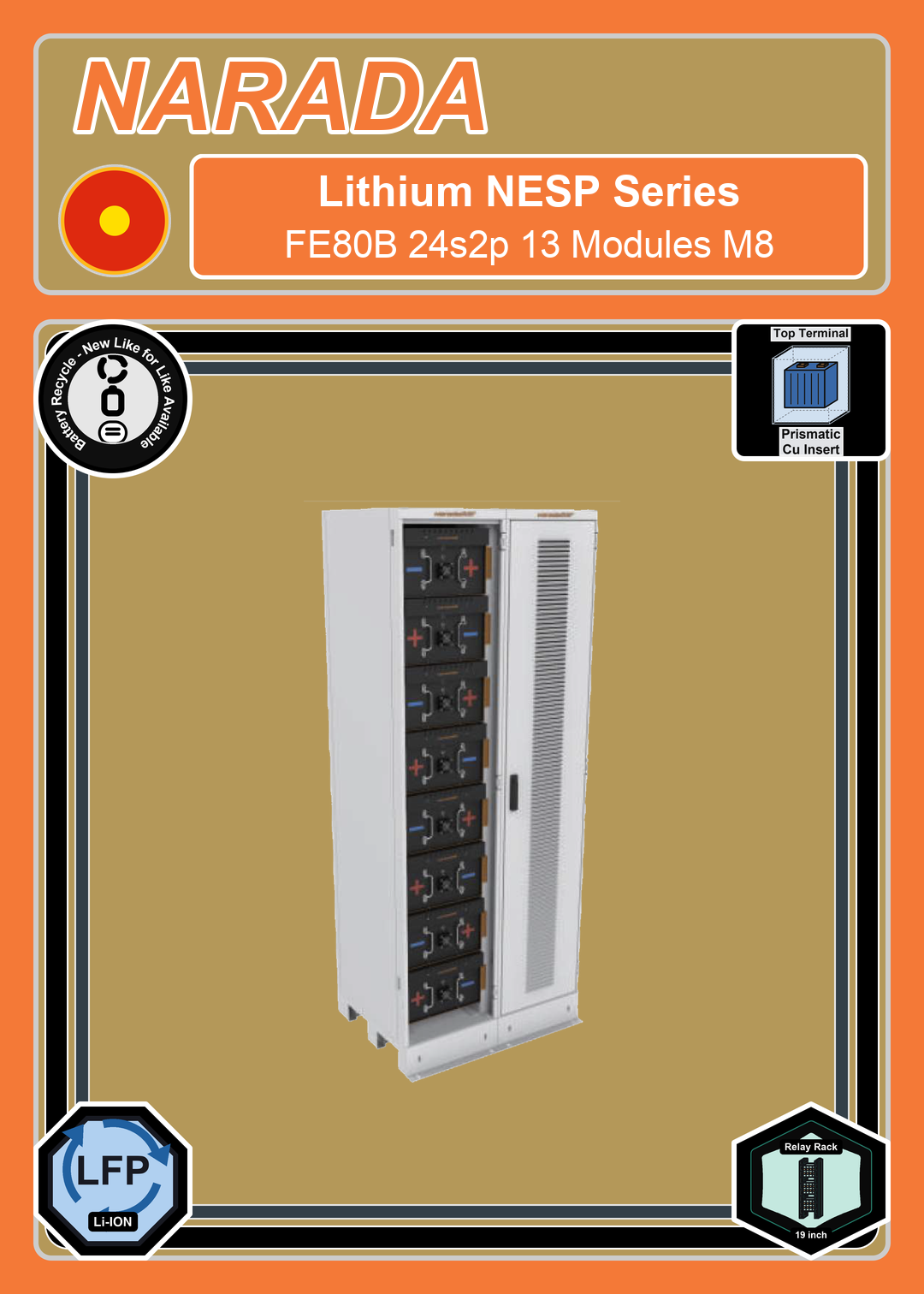 Battery Recycle Narada Lithium NESP Series FE80B 24s2p 13 Modules M8