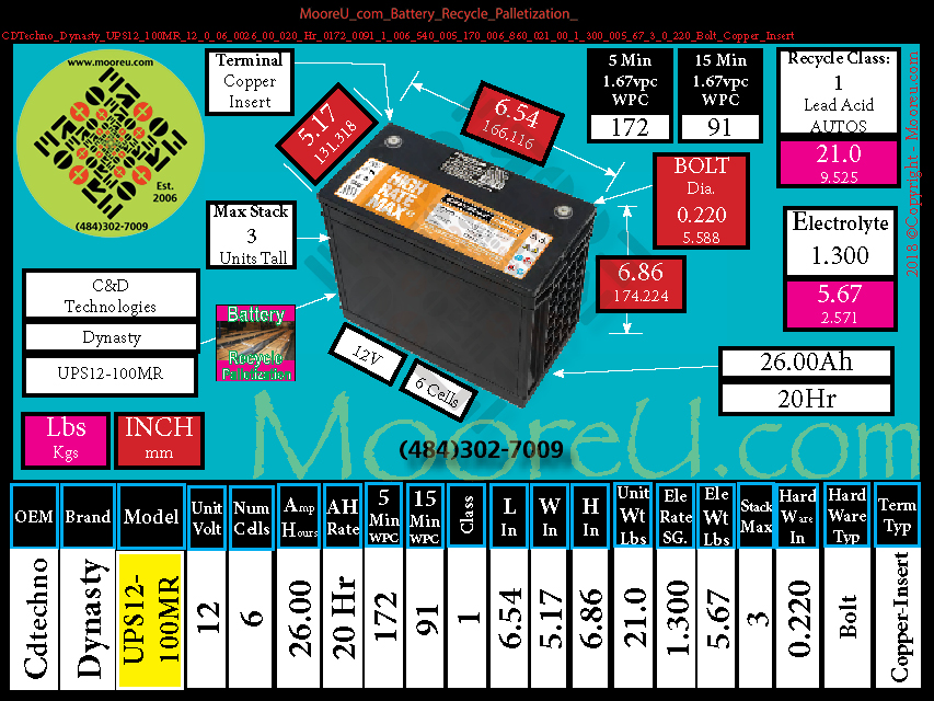 Product image for Battery Recycle Palletization CDTechno Dynasty UPS12 100MR