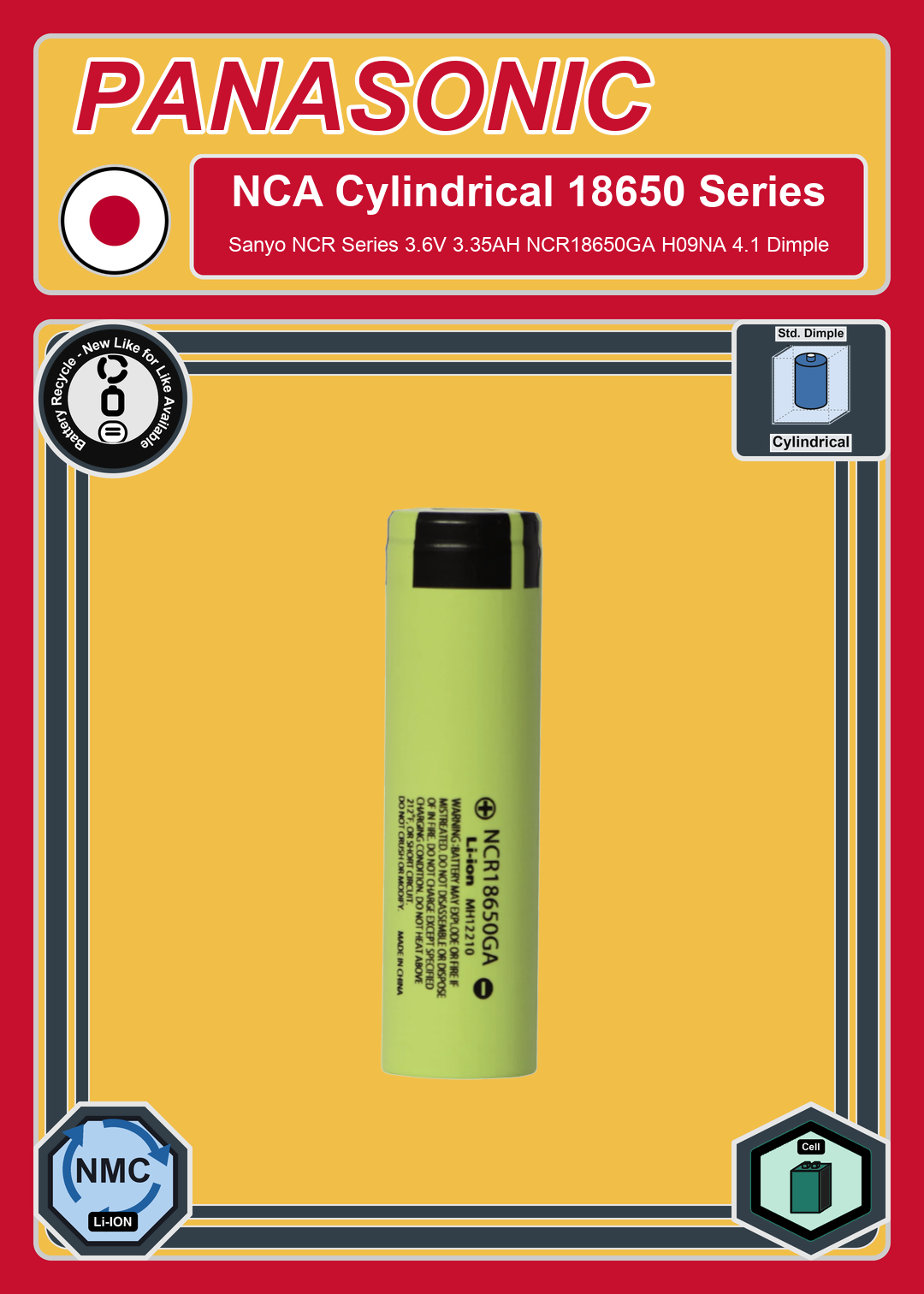 Battery Recycle Panasonic Sanyo NCA Cylindrical 18650 NCR Series 3 6V 3 35AH NCR18650GA H09NA 4 1 Dimple