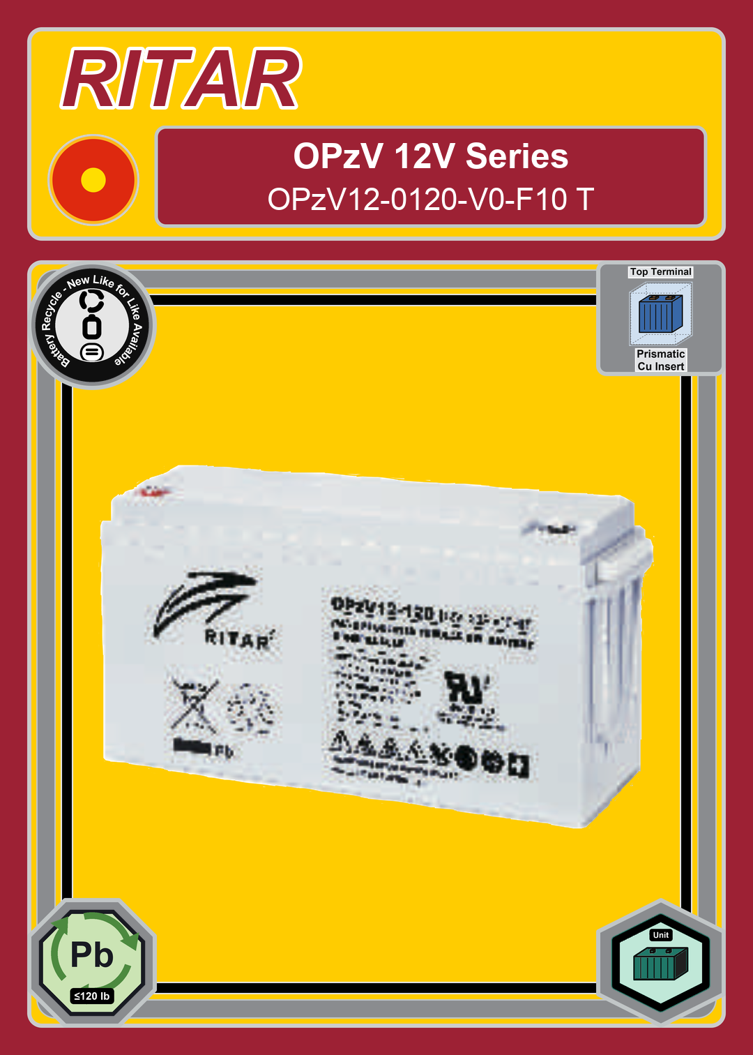 Battery Recycle Ritar OPzV Series OPzV12 0120 V0 F10 T