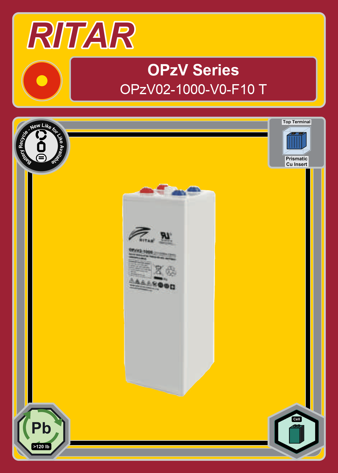 Battery Recycle Ritar OPzV Series OPzV02 1000 V0 F10 T