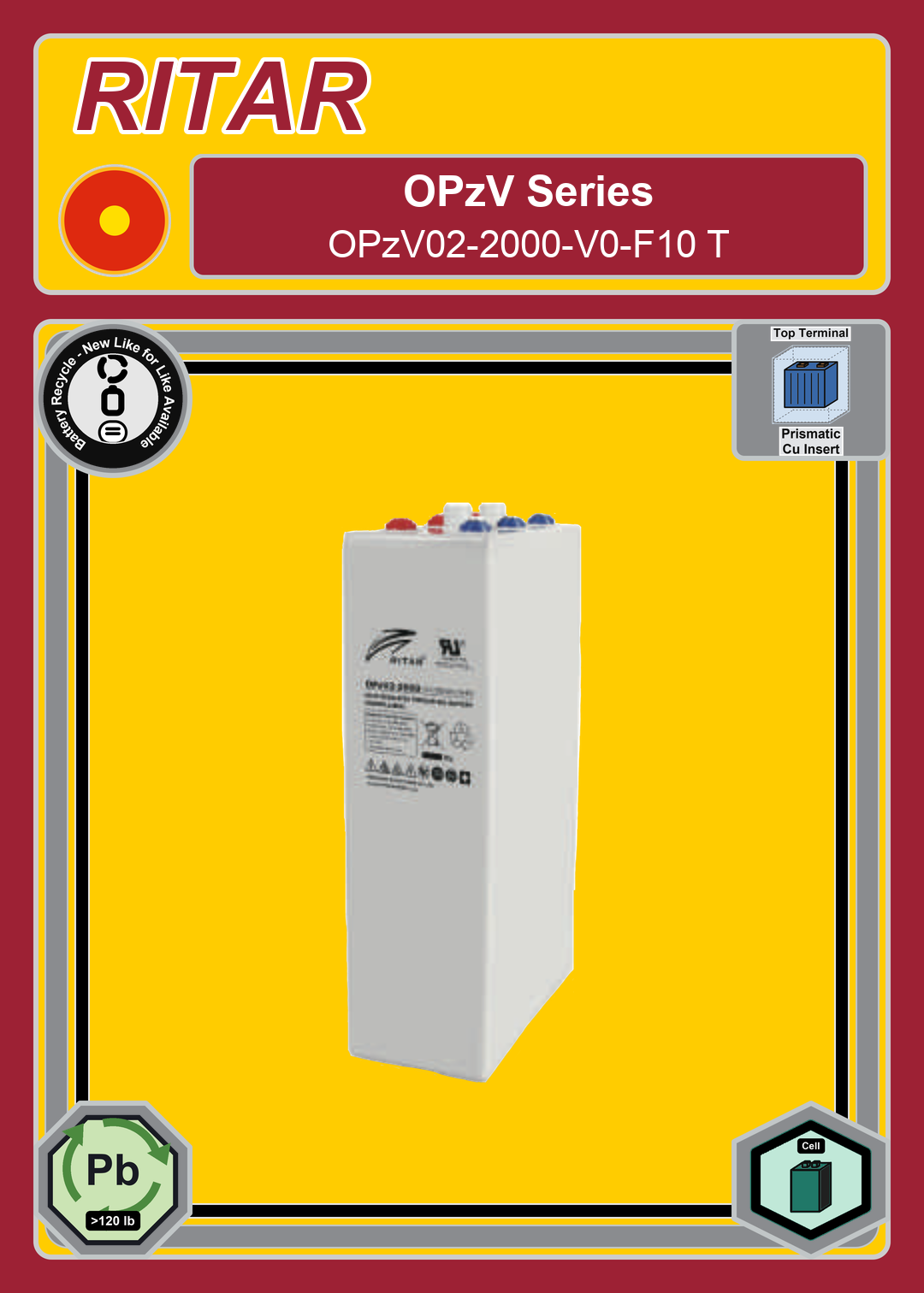 Battery Recycle Ritar OPzV Series OPzV02 2000 V0 F10 T