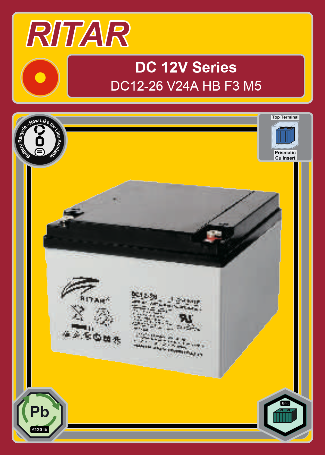 Battery Recycle Ritar DC Series DC12 26 V24A HB F3 M5