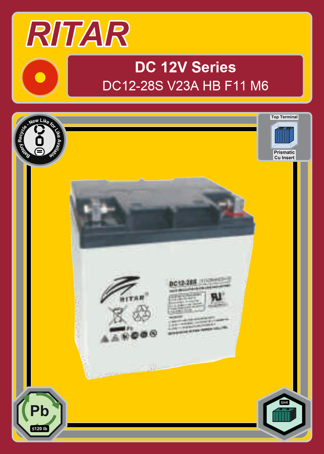 Battery Recycle Ritar DC Series DC12 28S V23A HB F11 M6