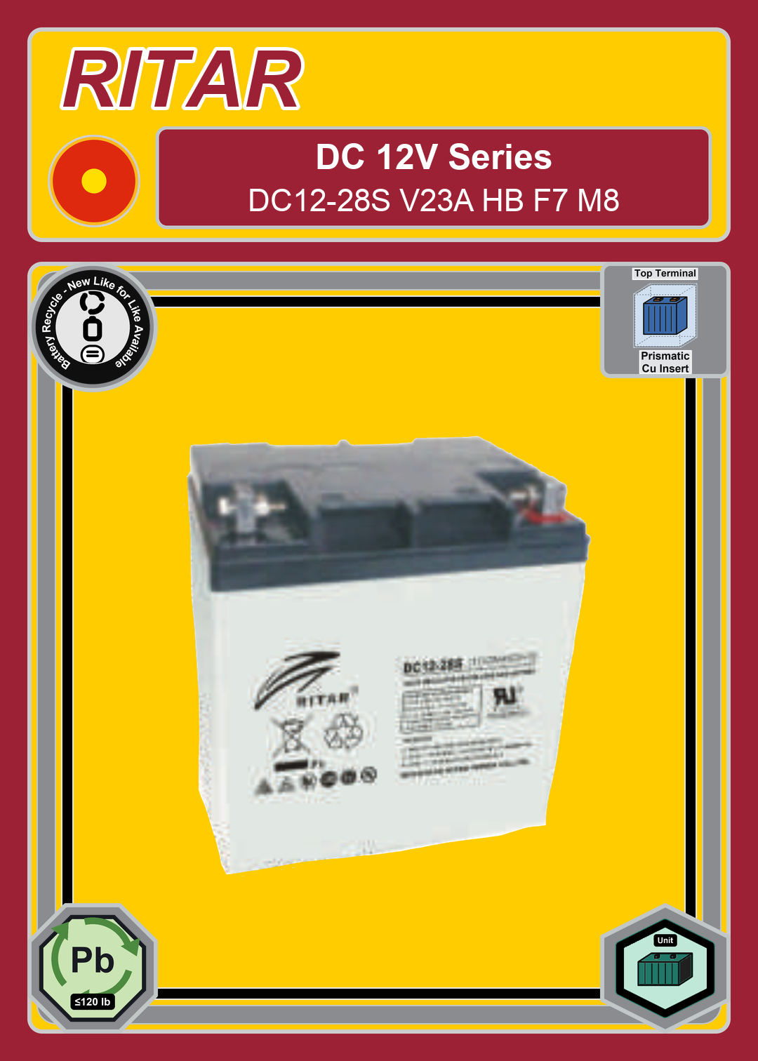 Battery Recycle Ritar DC Series DC12 28S V23A HB F7 M8