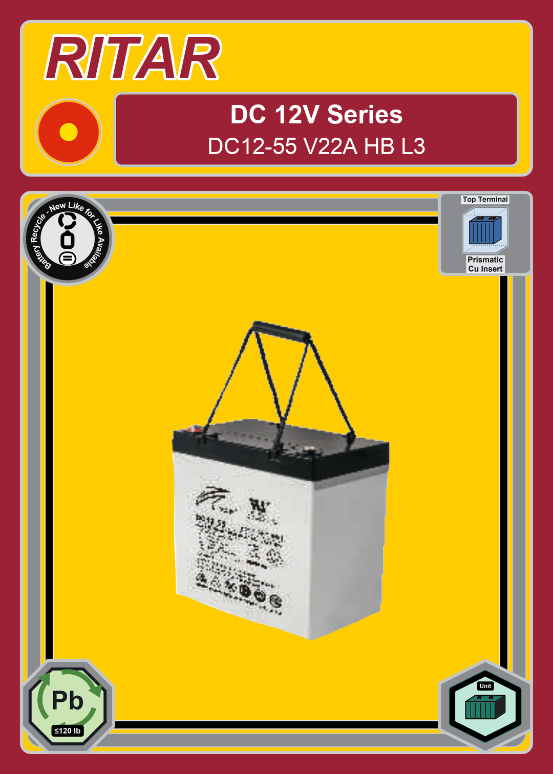 Battery Recycle Ritar DC Series DC12 55 V22A HB L3