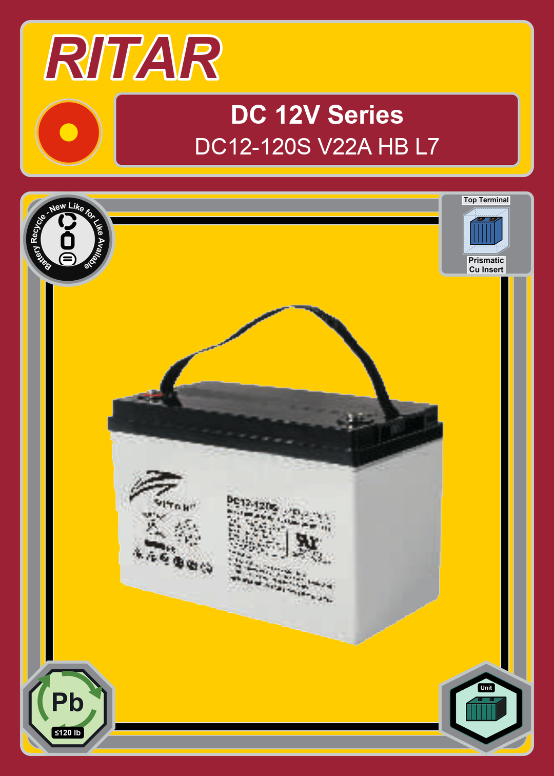 Battery Recycle Ritar DC Series DC12 120S V22A HB L7