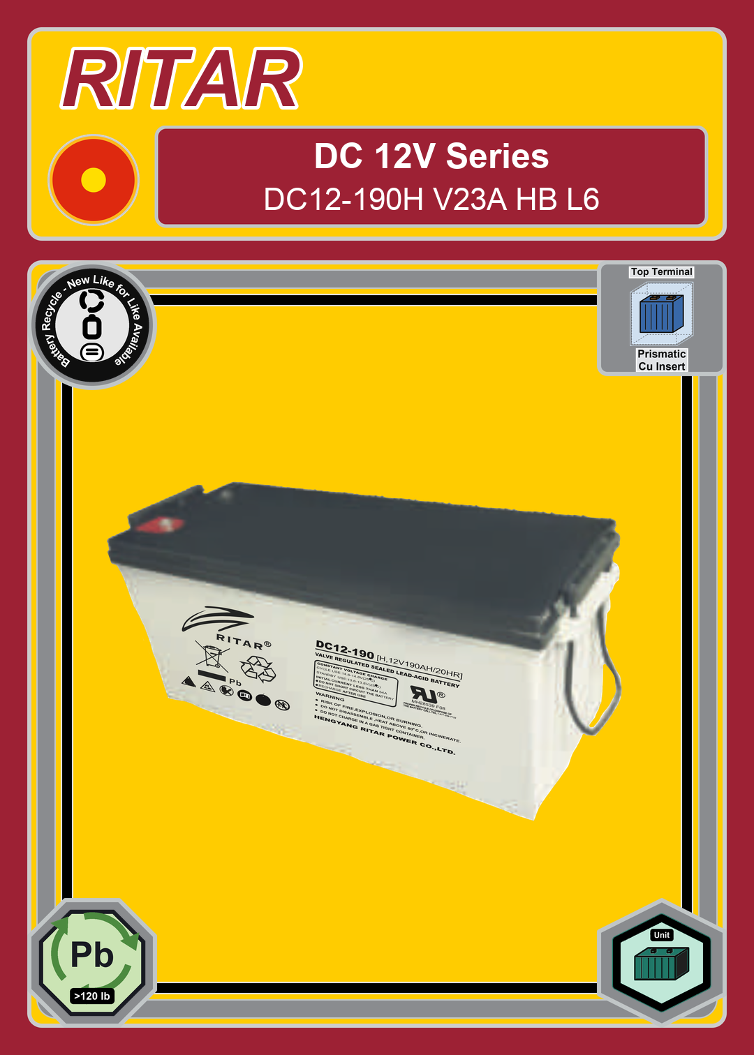 Battery Recycle Ritar DC Series DC12 190H V23A HB L6