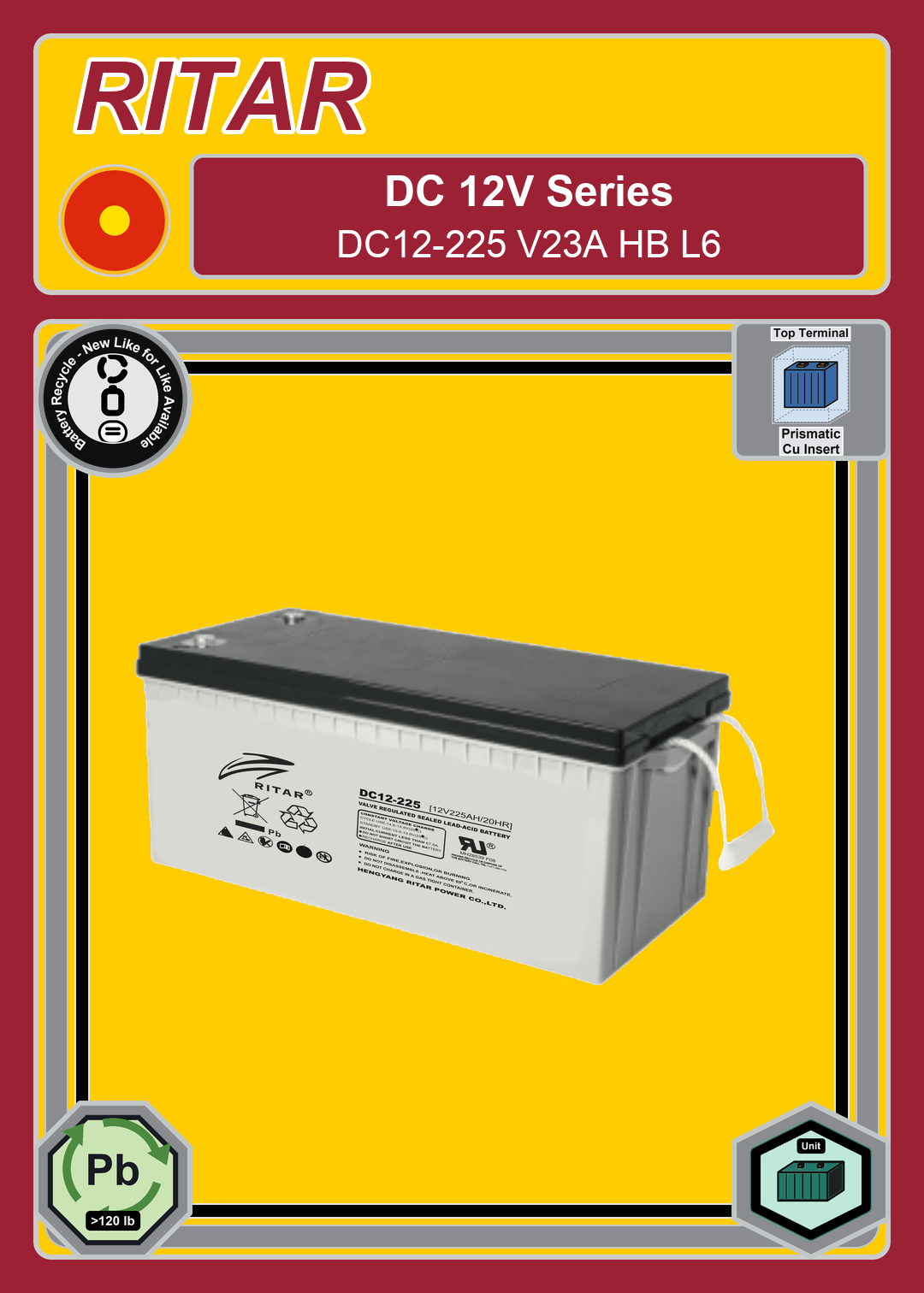 Battery Recycle Ritar DC Series DC12 225 V23A HB L6