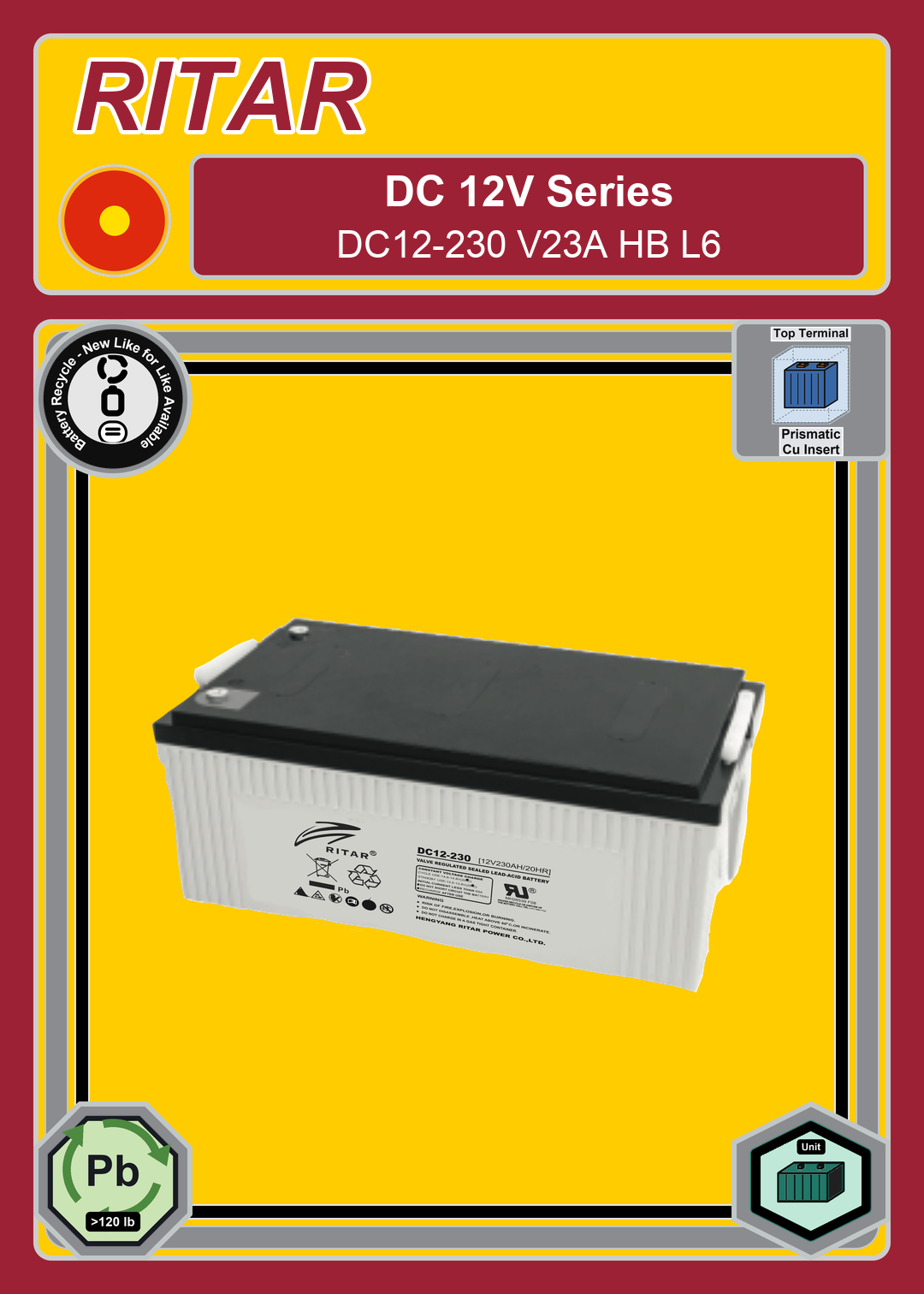 Battery Recycle Ritar DC Series DC12 230 V23A HB L6