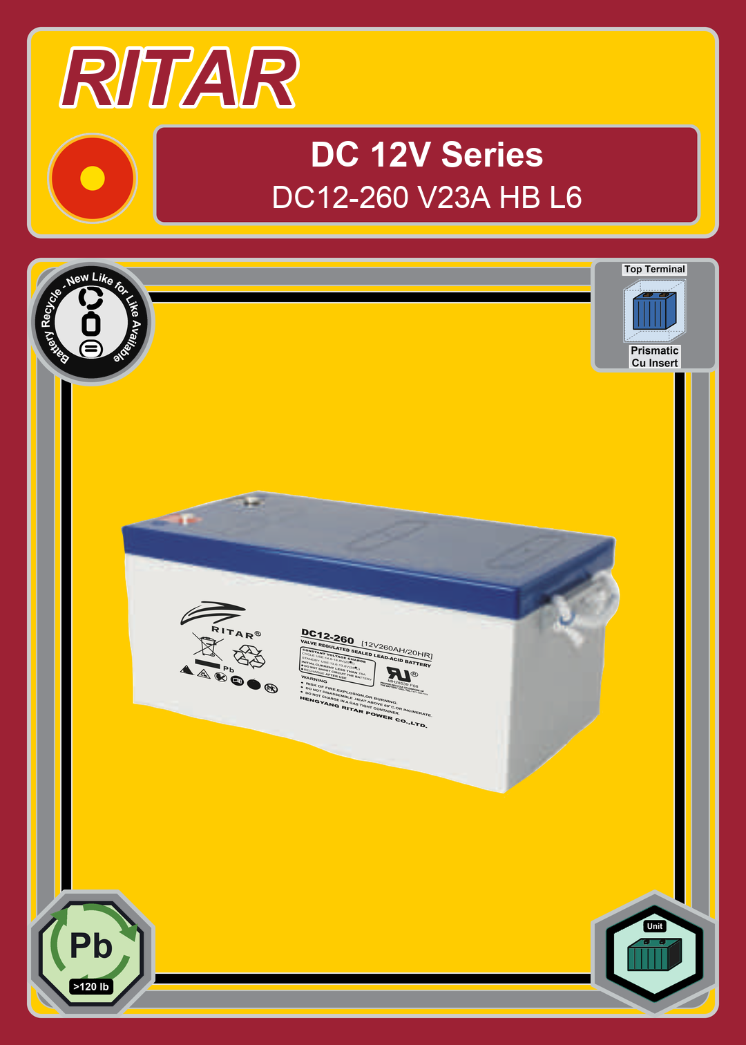 Battery Recycle Ritar DC Series DC12 260 V23A HB L6