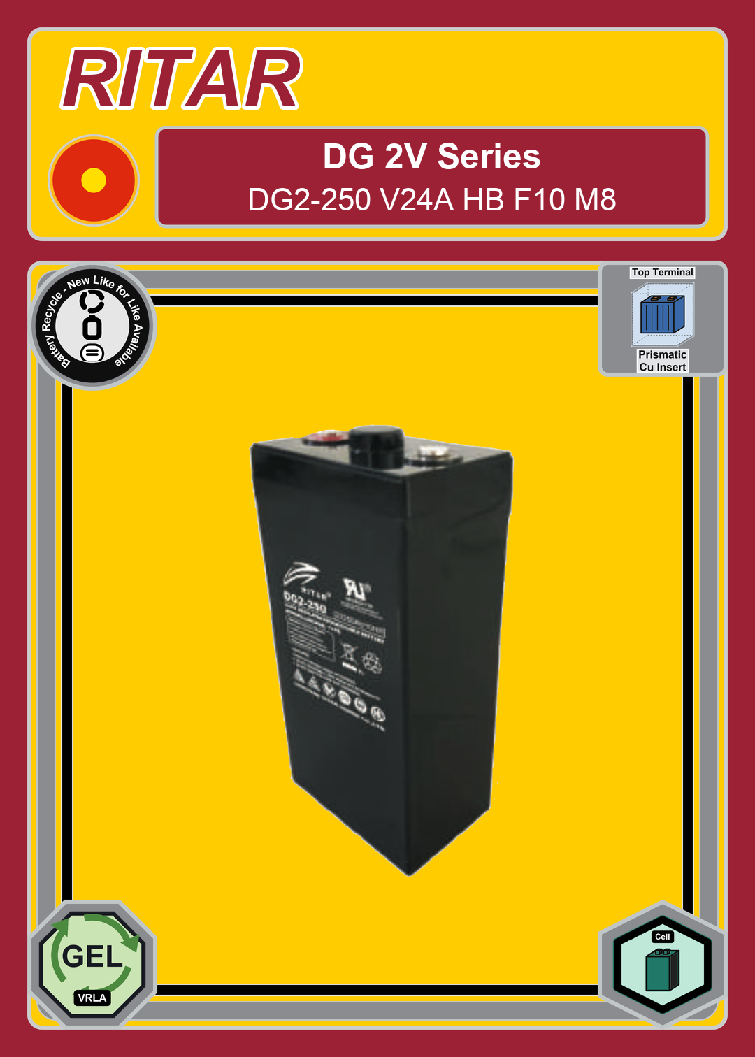 Battery Recycle Ritar DG Series DG2 250 V24A HB F10 M8