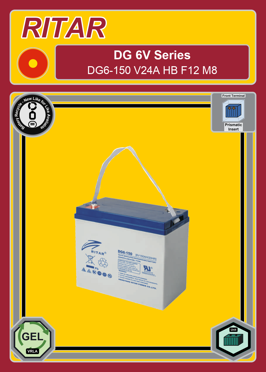 Battery Recycle Ritar DG Series DG6 150 V24A HB F12 M8