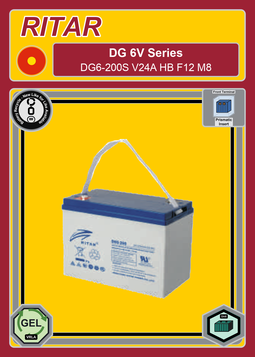 Battery Recycle Ritar DG Series DG6 200S V24A HB F12 M8