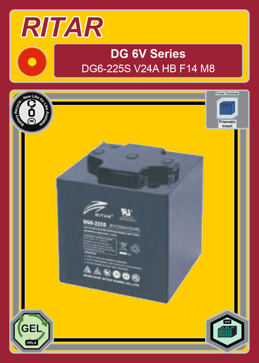 Battery Recycle Ritar DG Series DG6 225S V24A HB F14 M8