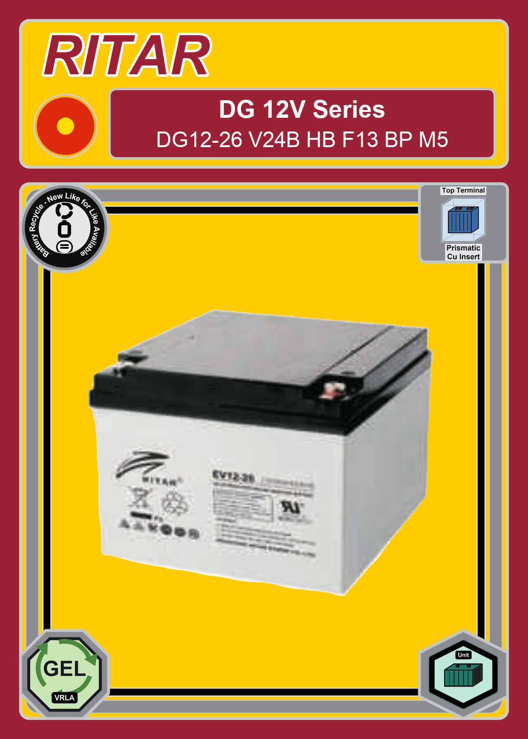 Battery Recycle Ritar DG Series DG12 26 V24B HB F13 BP M5