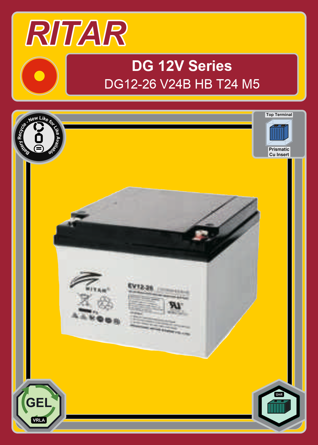 Battery Recycle Ritar DG Series DG12 26 V24B HB T24 M5