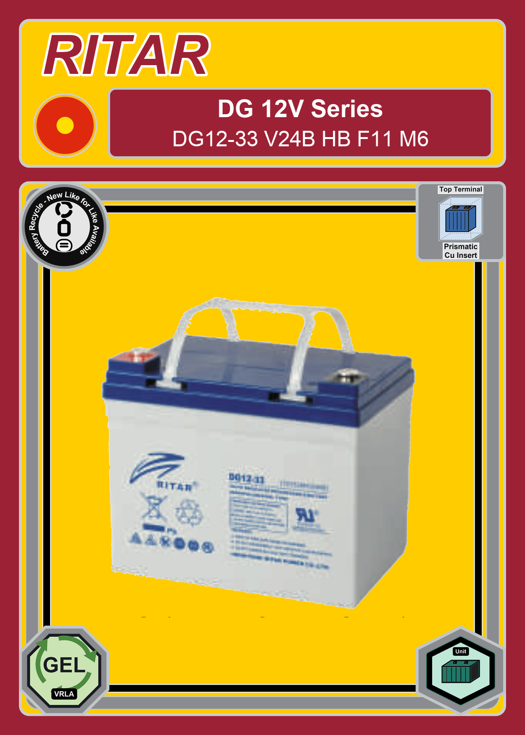 Battery Recycle Ritar DG Series DG12 33 V24B HB F11 M6