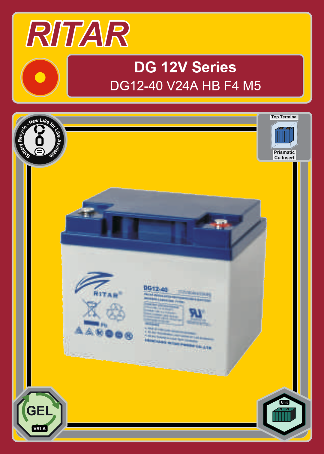 Battery Recycle Ritar DG Series DG12 40 V24A HB F4 M5