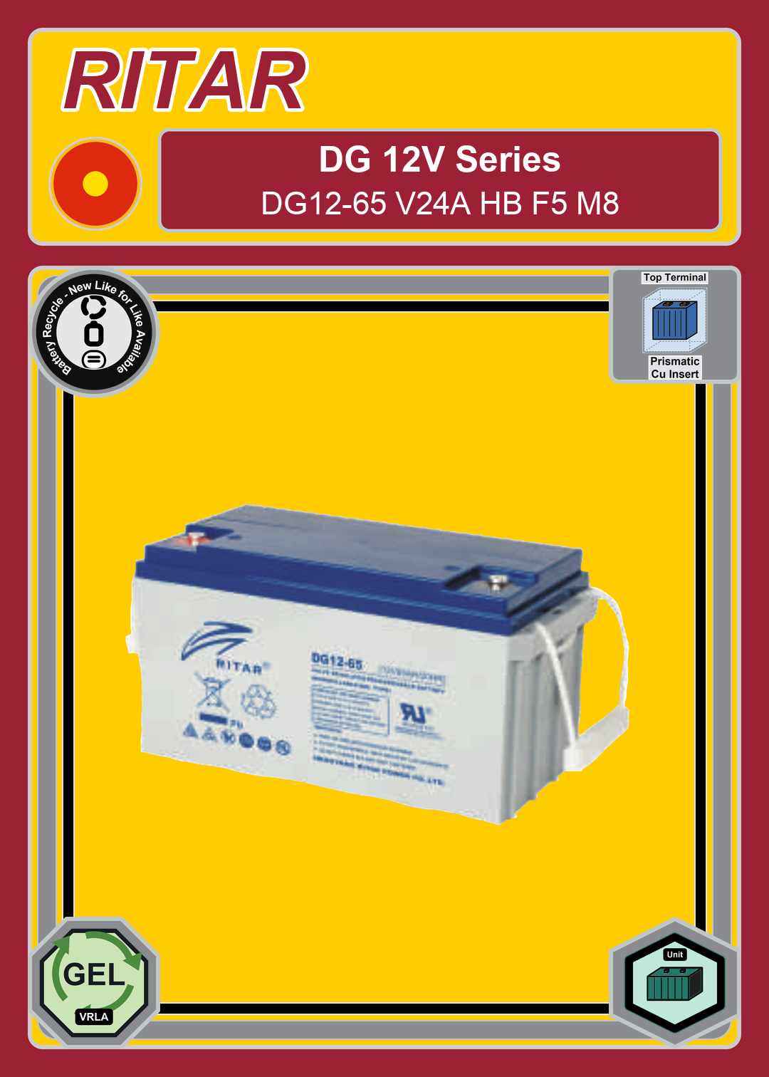 Battery Recycle Ritar DG Series DG12 65 V24A HB F5 M8