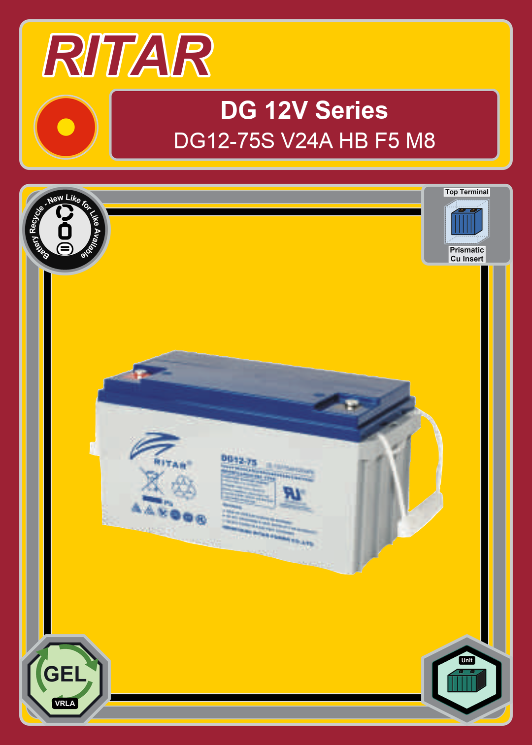 Battery Recycle Ritar DG Series DG12 75S V24A HB F5 M8