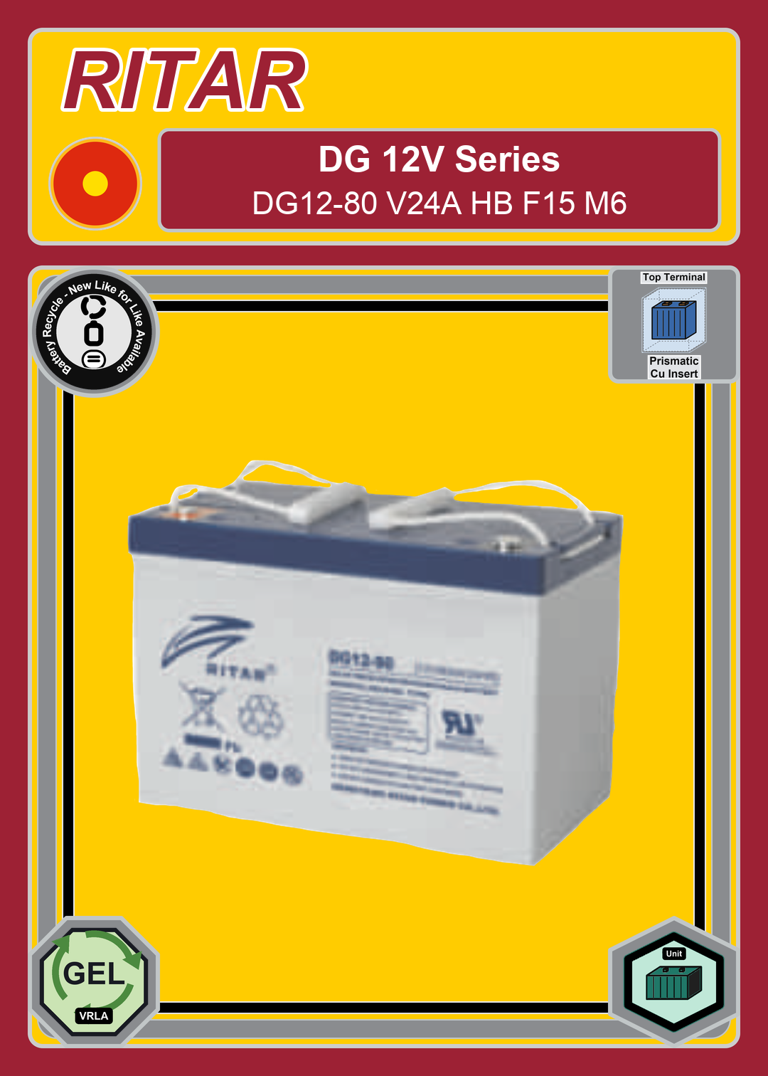 Battery Recycle Ritar DG Series DG12 80 V24A HB F15 M6