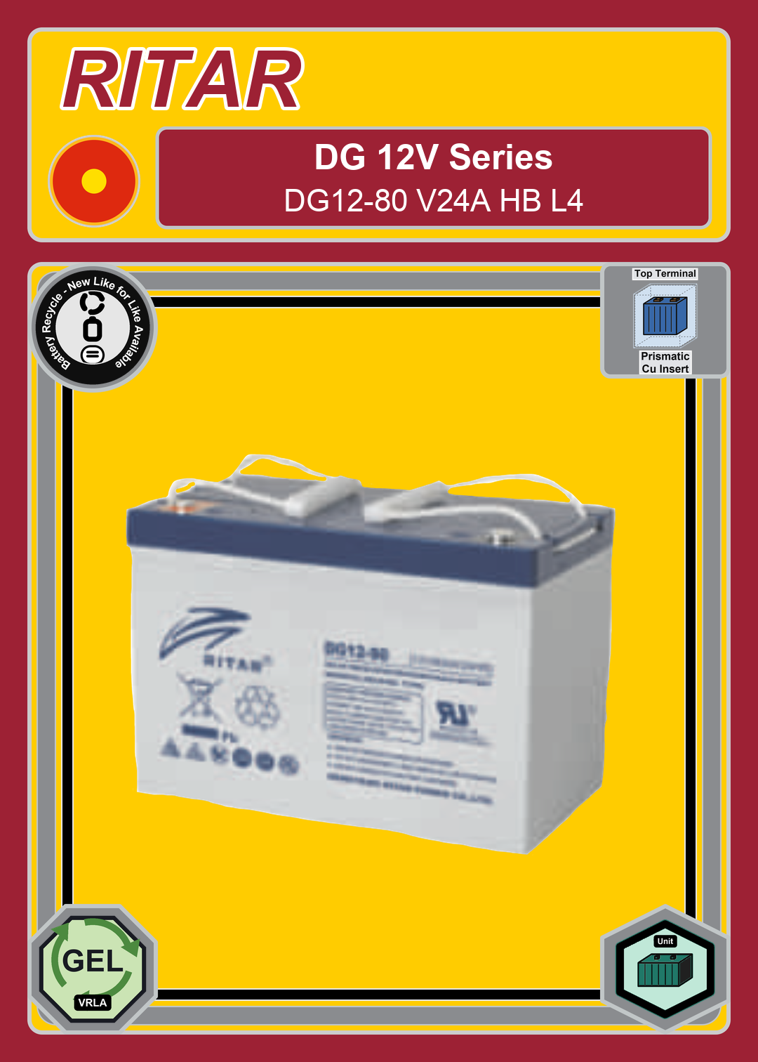 Battery Recycle Ritar DG Series DG12 80 V24A HB L4