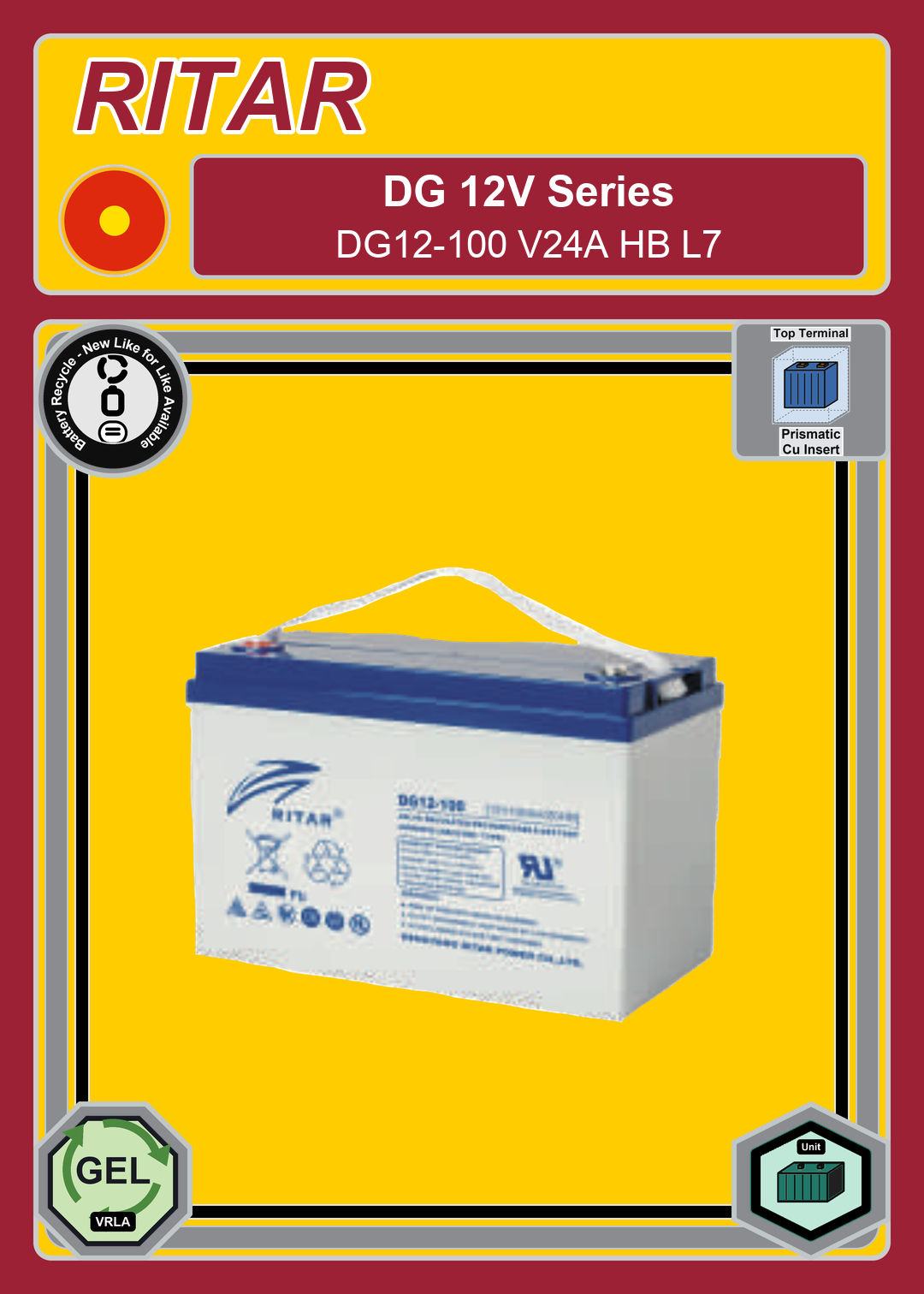 Battery Recycle Ritar DG Series DG12 100 V24A HB L7