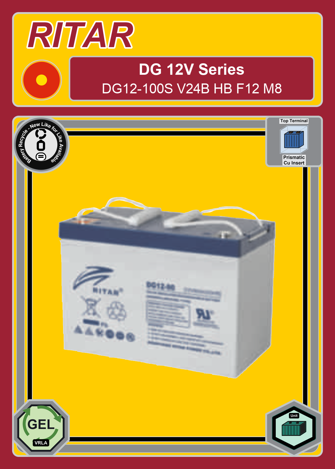 Battery Recycle Ritar DG Series DG12 100S V24B HB F12 M8