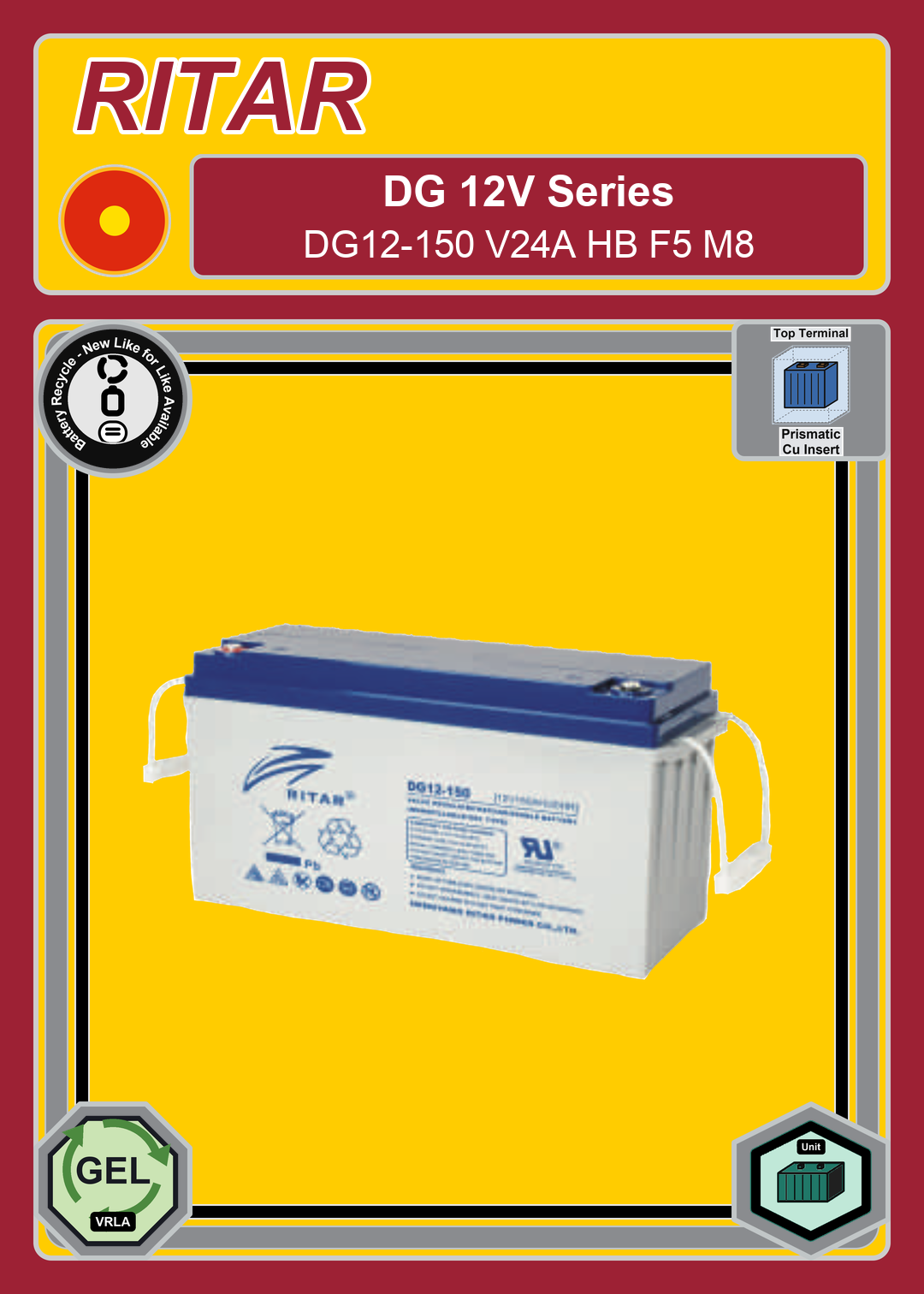 Battery Recycle Ritar DG Series DG12 150 V24A HB F5 M8
