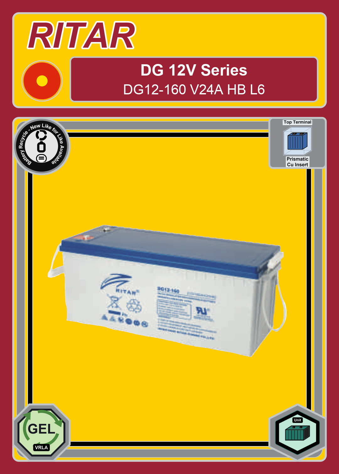 Battery Recycle Ritar DG Series DG12 160 V24A HB L6