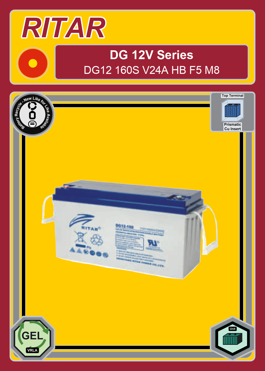 Battery Recycle Ritar DG Series DG12 160S V24A HB F5 M8
