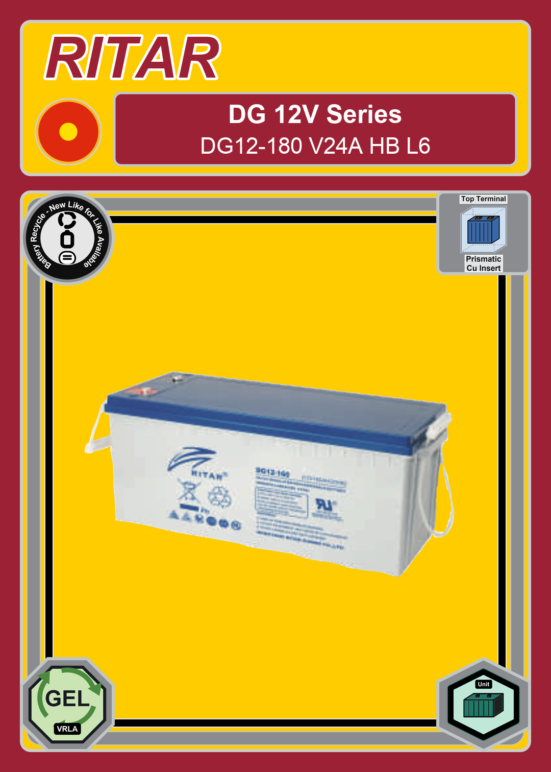 Battery Recycle Ritar DG Series DG12 180 V24A HB L6